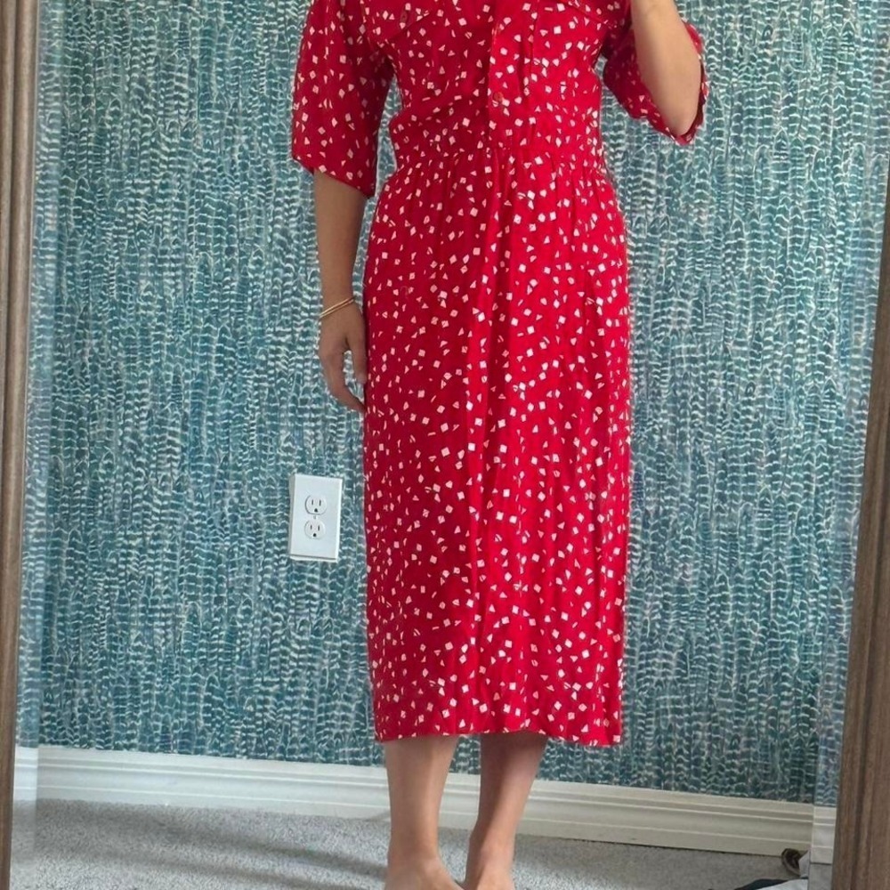Vintage Karin Stevens 90's column red polka dot dress